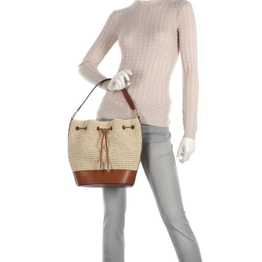 Lauren by RALPH LAUREN “Andie”Bucket Drawstring Straw & Leather Crossbody NWOT - Picture 4 of 16